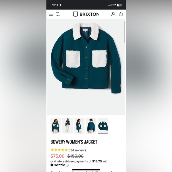 Britton Green/Blue Sherpa Bowery Jacket - Picture 5 of 6